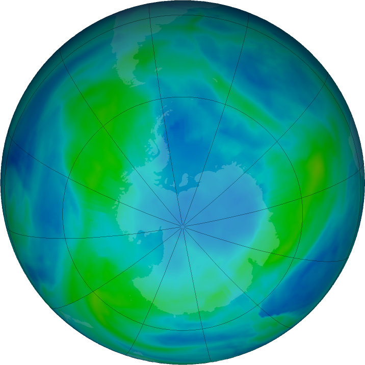 Antarctic ozone map for 23 April 2022